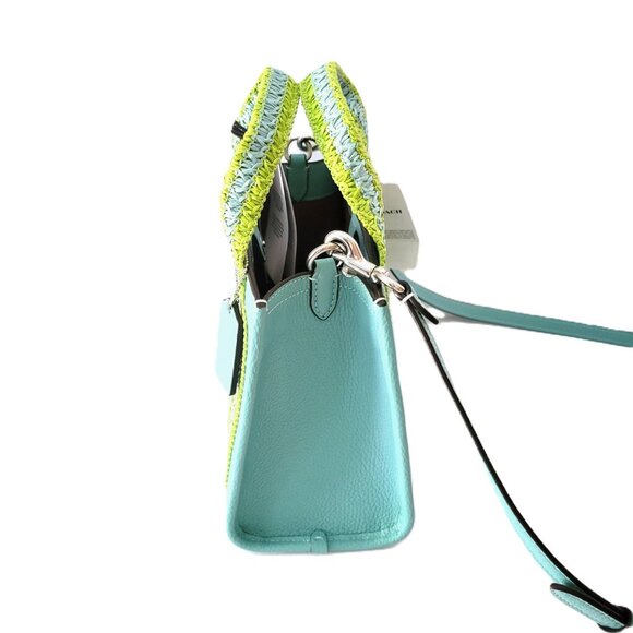 Coach CBG91 Straw Webbing Smith Tote 24 Crossbody Handbag Light Turquoise Multi - Picture 3 of 6
